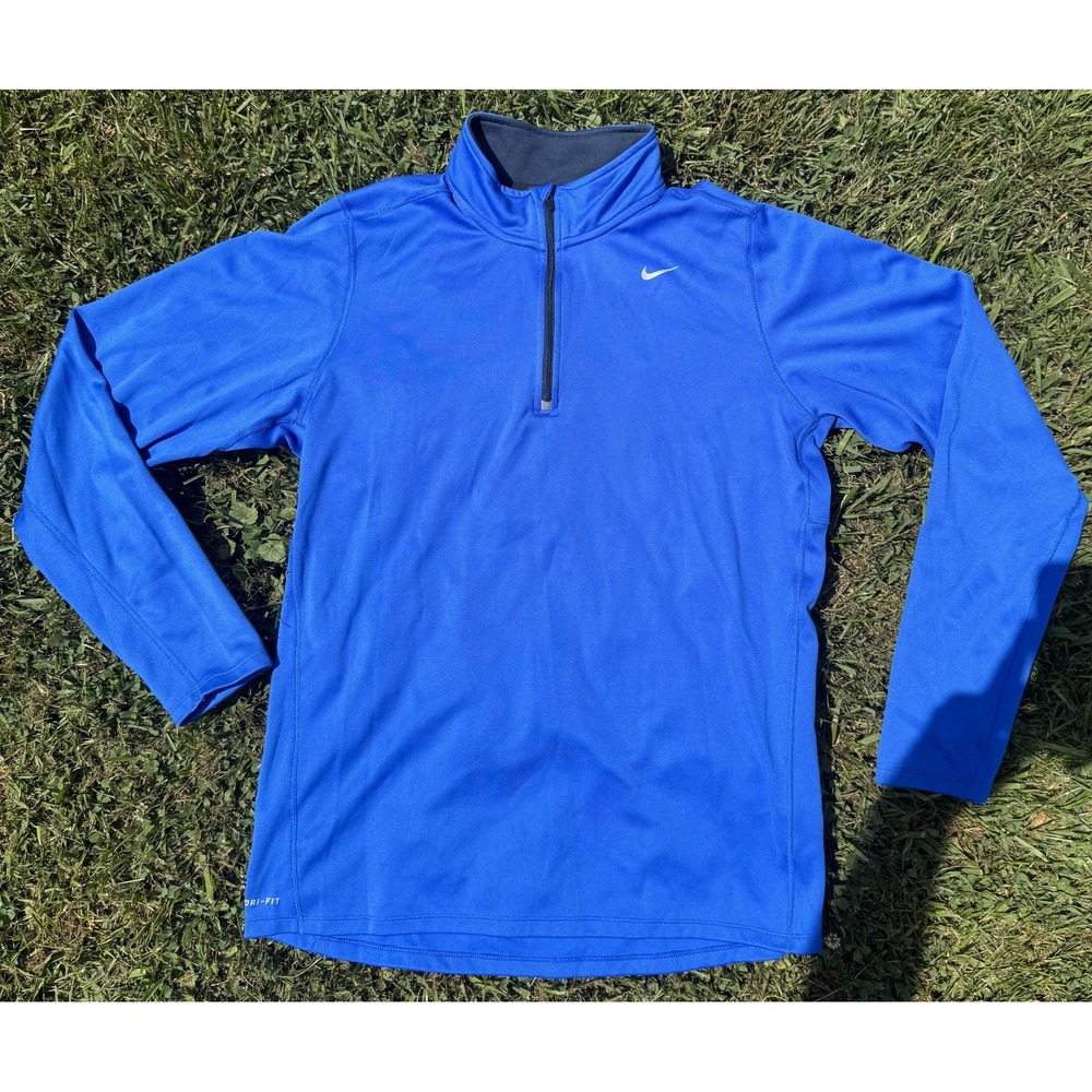 Nike Dri-FIT Pullover Mens Large Blue 1/4 Zip Long Sleeve Running Top Athletic